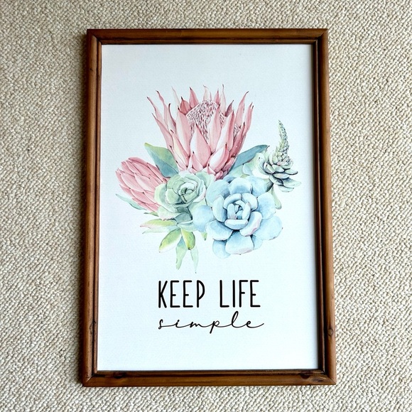 Floral Succulent Wall Art Decor Keep Life Simple Inspirational Quote Ashland - Picture 1 of 6